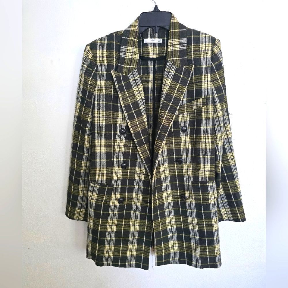 Mango Suit Green And Yellow Plaid Open Blazer Size XS